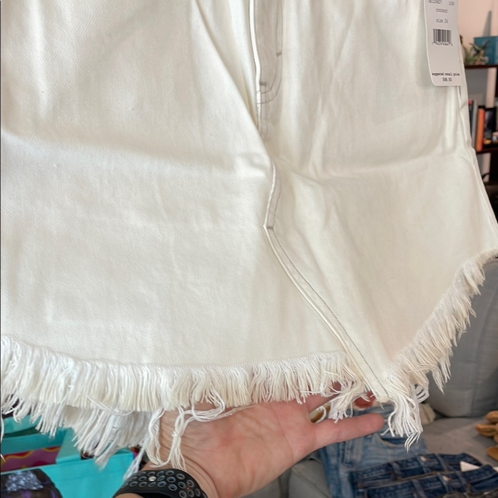 Free People White Mini Skirt with Frayed Hem - Picture 2 of 5